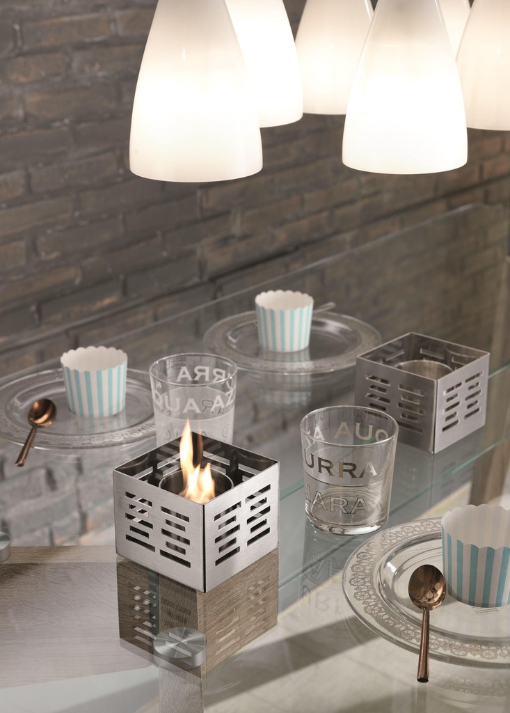  Set di 3 biocamini in acciaio grigio chiaro 10x10x8h cm - Samnite