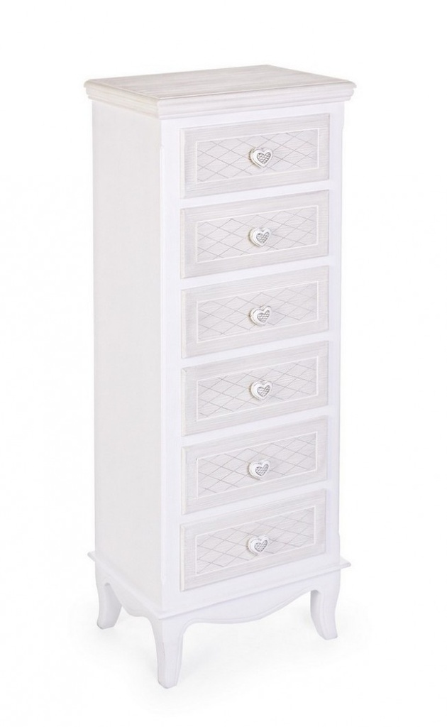 Cassettiera classica in legno bianco 6 cassetti Charlene - Samnite