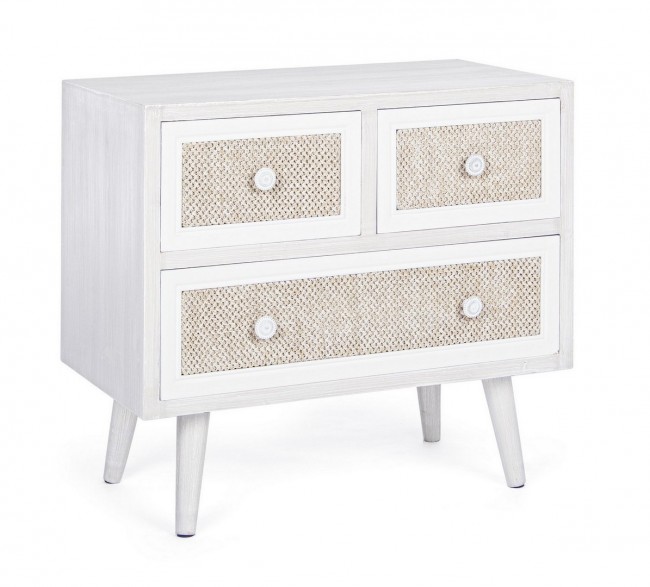 Cassettiera da soggiorno in MDF tre cassetti Bianca MONTIEL 60x33x h54,5 cm - Samnite