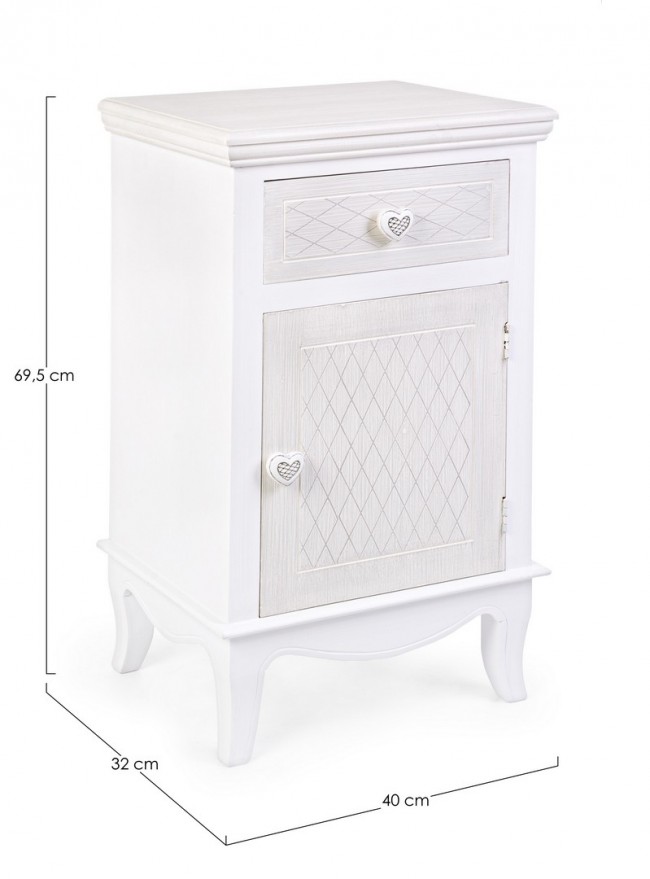 Comodino in MDF un anta un cassetto Bianco CHARLENE 40x32x h69,5 cm - Samnite