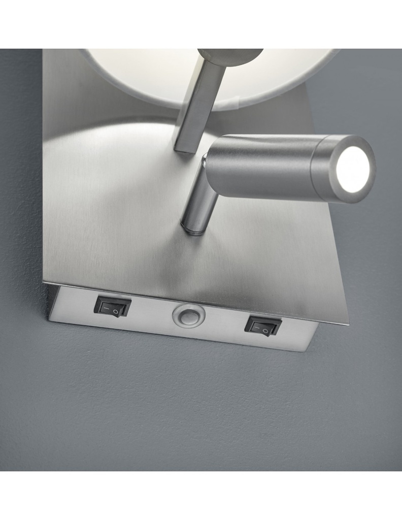 Applique Moderna Paralume Bianco e Spot Led Marriot Nichel Trio Lighting