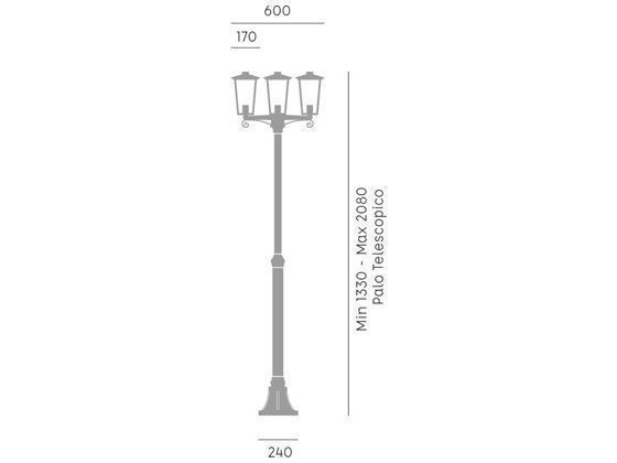 Lampada da terra in alluminio pressofuso con diffusori in vetro trasparente - Altezza max 185mm - IP43 - 3 lampade da 60W ruggine - Samnite