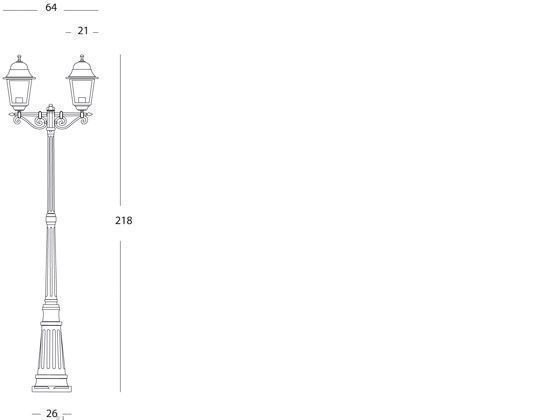 Lampada da terra in alluminio pressofuso con diffusori in vetro trasparente, altezza max 210mm, alimentazione 230V ~ 50Hz, IP43 nero - Samnite