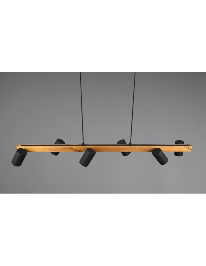 Lampadario Isola Legno 6 Spot Neri Cilindrici Orientabili Marley Trio Lighting - Samnite