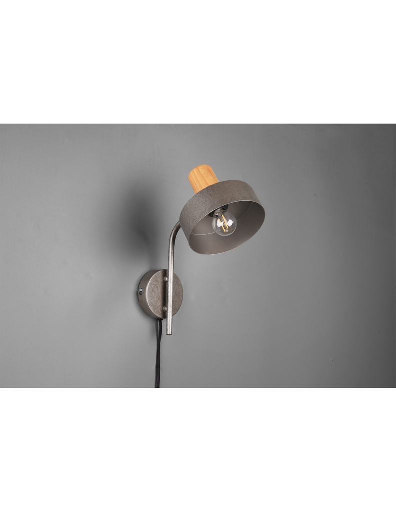 Applique Gaya 1xE14 Nichel Antico E Legno H32 cm Trio Lighting - Samnite