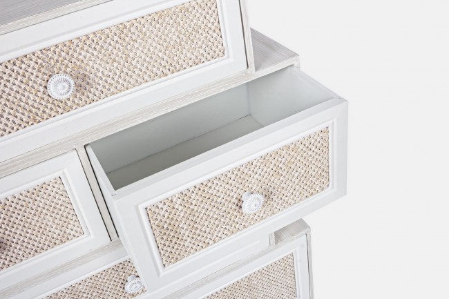 Cassettiera 6 Cassetti bianco Montiel  in legno stile rustico - Samnite
