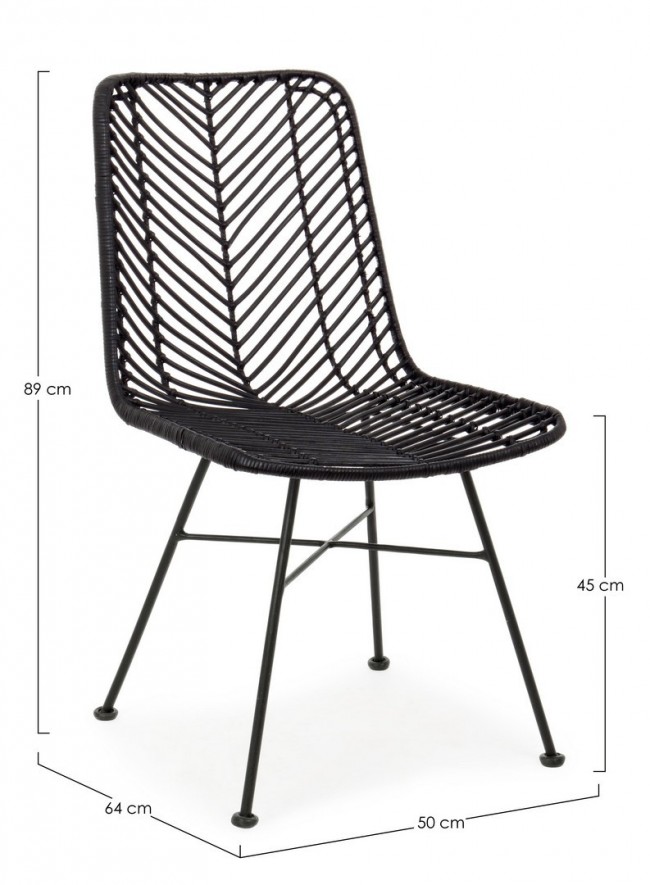 Sedia Lorena nera intreccio in rattan