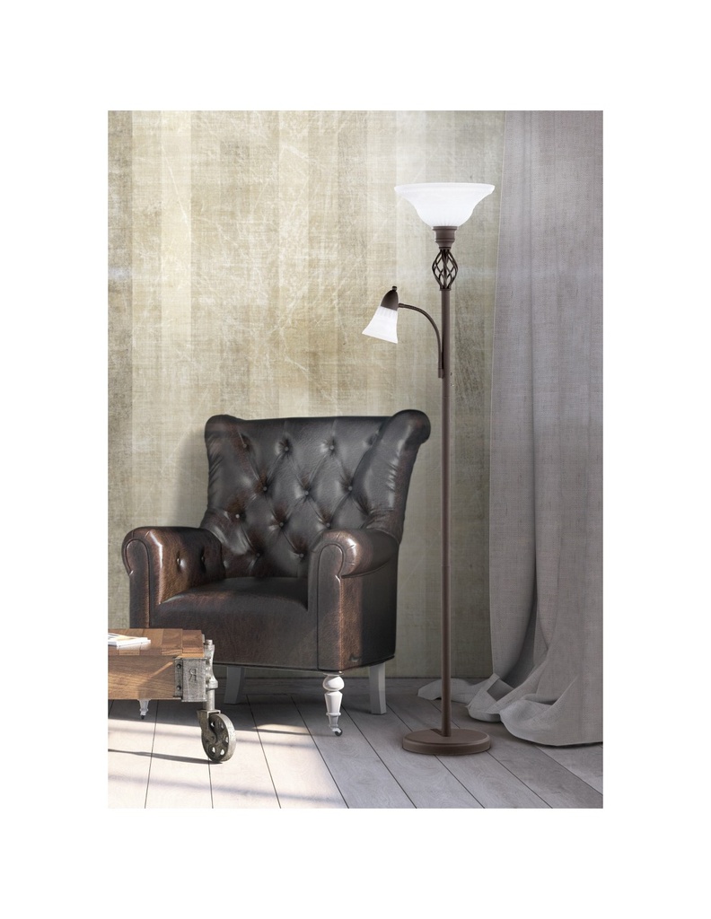 Piantana Rustica Ruggine 2 Vetri Opali E Spot Da Lettura Trio Lighting - Samnite