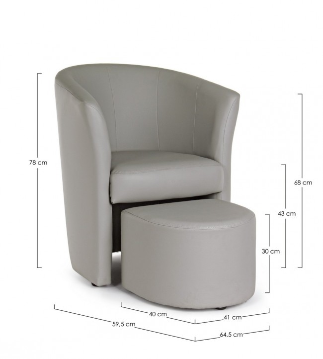 Poltrona con Pouf grigio chiaro in similpelle stile design - Samnite