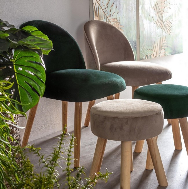 Poltroncina moderna Adeline in legno rivestita effetto velluto tortora - Samnite