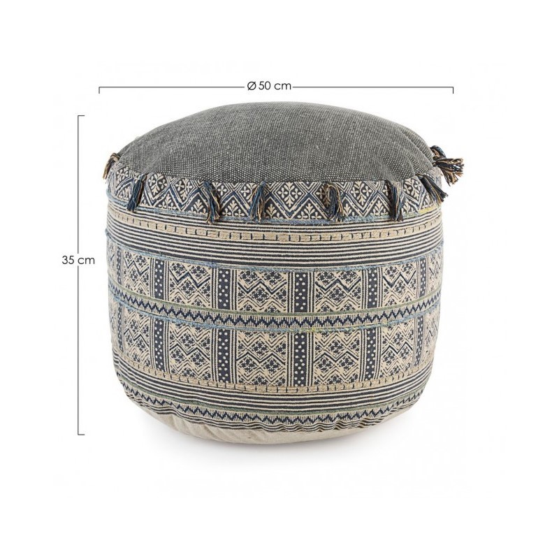 Pouf in cotone stile etnico TILAK Snorkel diametro 50x h35 cm - Samnite