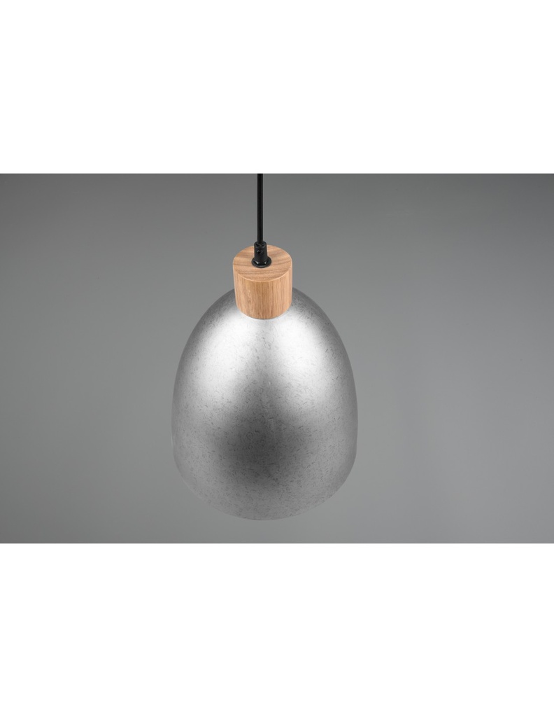 Lampada Sospensione Cucina Jagger Metallo Nichel Inserto Legno Trio Lighting - Samnite