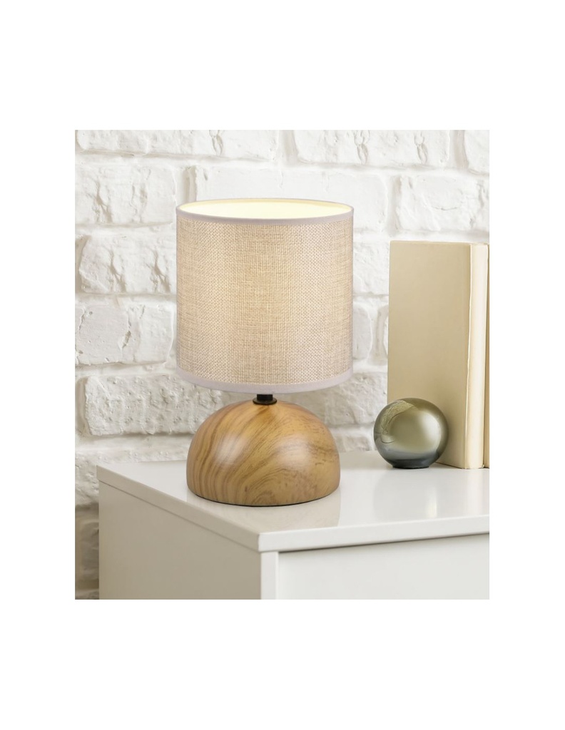 Lampada Tavolo Luci Base Mezza Sfera Effetto Legno Con Paralume Beige Trio Lighting - Samnite