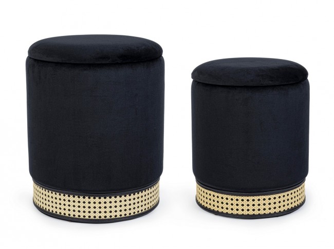 Set 2 pouf contenitore  tessuto nero Milena - Samnite