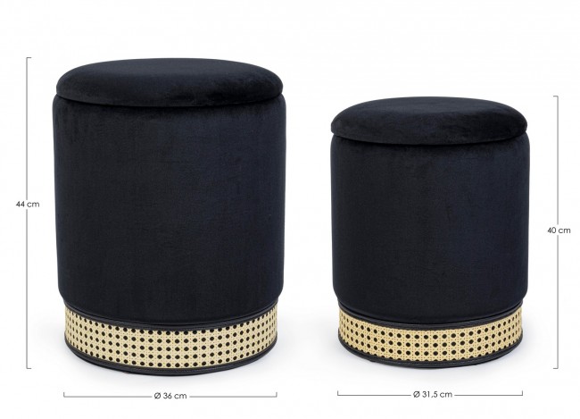 Set 2 pouf contenitore  tessuto nero Milena - Samnite