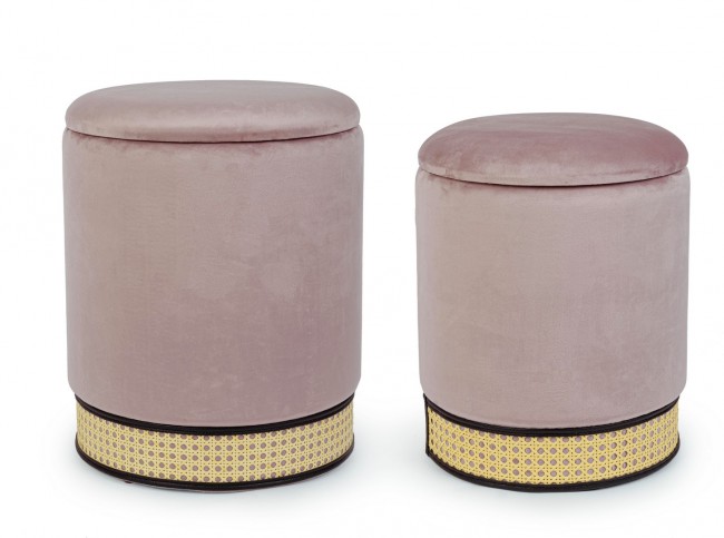 Set 2 pouf contenitore velluto rosa antico Milena - Samnite