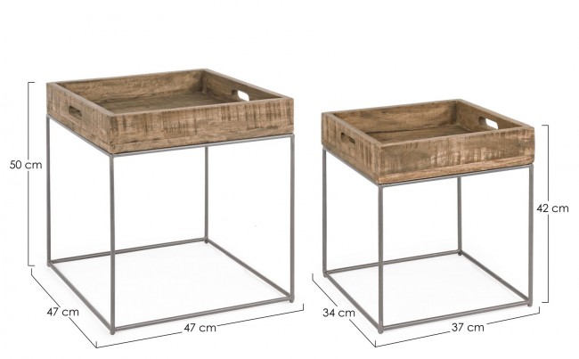 Set 2 tavolino in legno stile industriale - Samnite