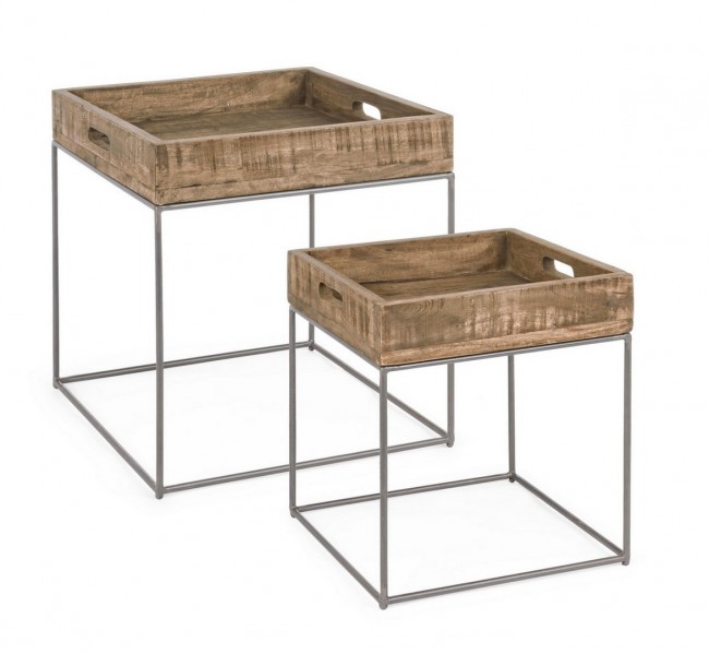 Set 2 tavolino in legno stile industriale - Samnite