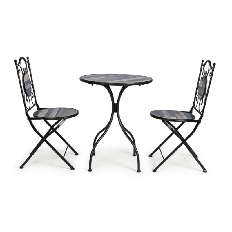 Set da giardino tavolo e 2 sedie con decori in ceramica Huston - Samnite