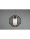 Lampadario Sospensione Diffusore Gabbia Tonda Metallica Nero Con Vetro Opale Filo Trio Lighting - Samnite