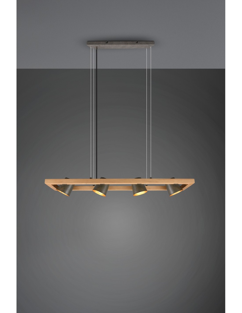 Lampadario Sospensione Rettangolare 4 Spot Orientabili Legno E Metallo Nichel Bell Trio Lighting - Samnite