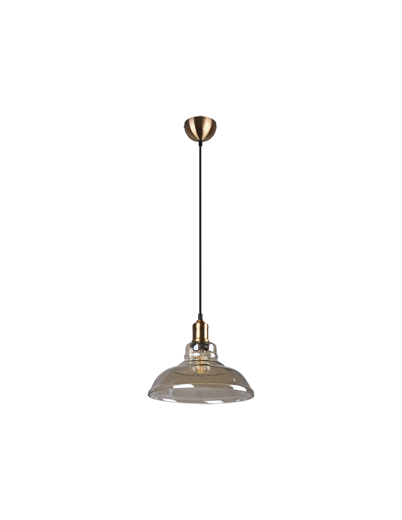 Sospensione 1x E27 Aldo Ottone Vetro Ambra Ø28 cm Trio Lighting - Samnite