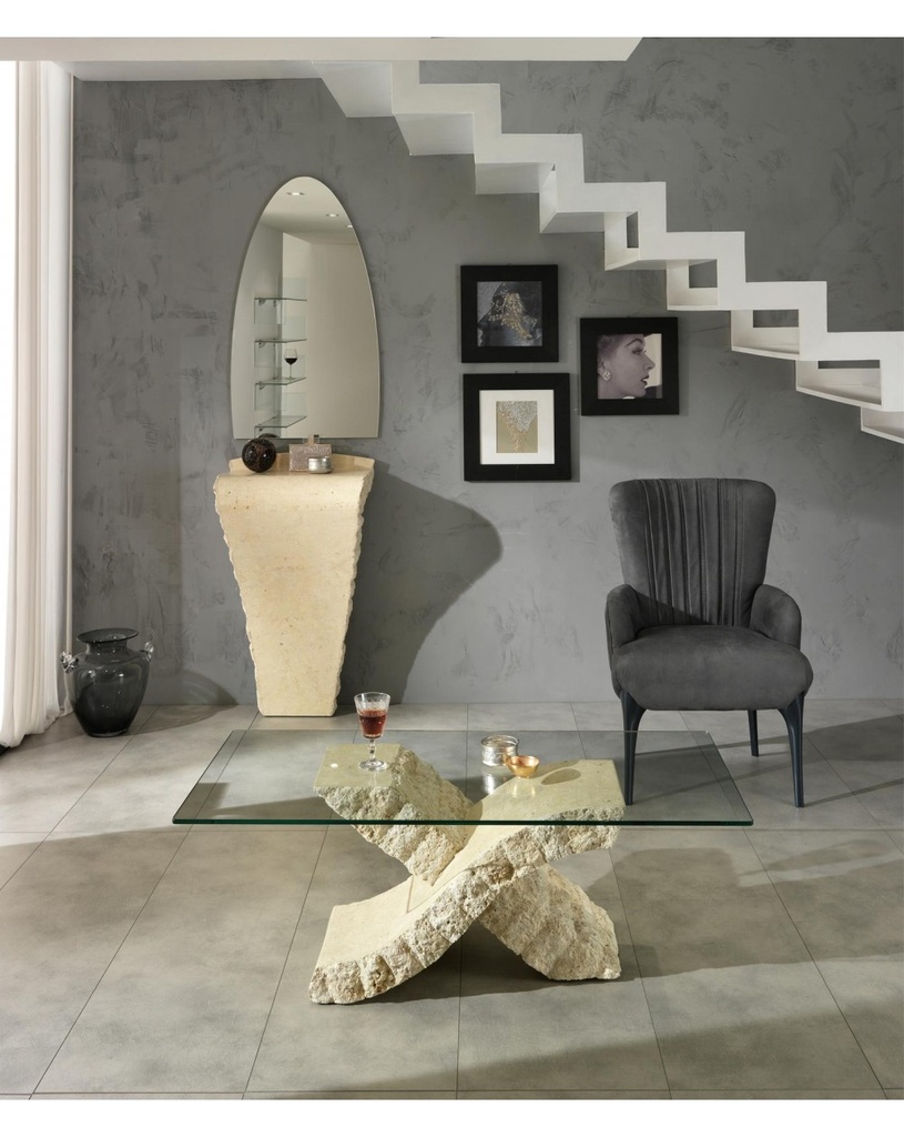 Tavolino trasparente-beige 70 cm x 120 cm H. 40 cm - Samnite