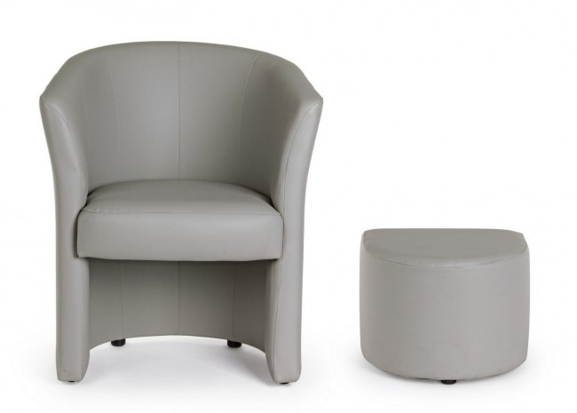 Poltrona con Pouf grigio chiaro in similpelle stile design - Samnite