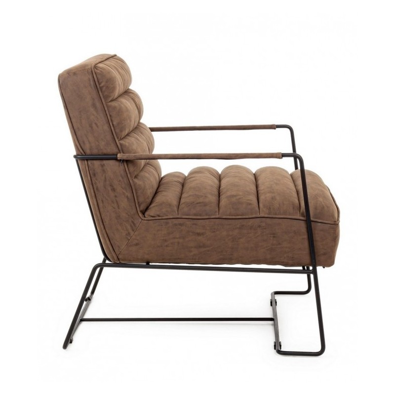 Poltrona con braccioli e struttura in acciaio e rivestimento in simil pelle marrone 63x74x80h cm - Samnite
