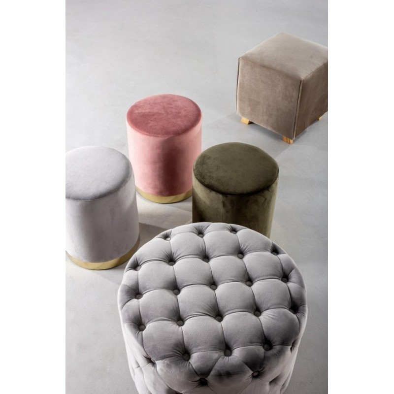 Pouf vintage grigio velluto cm diam 60 x 42 h - Samnite