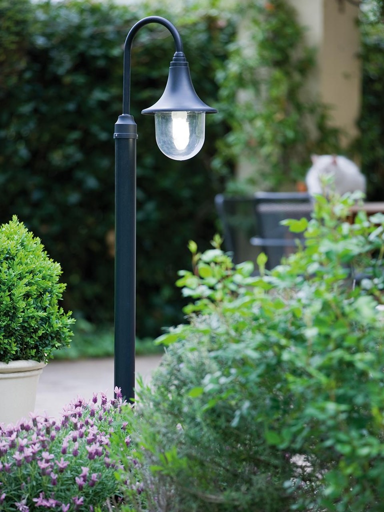 Testa-palo in termoplastico trasparente, diametro 60mm, altezza max lampada 150mm, IP43 nero - Samnite