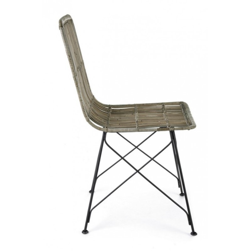 Sedia in stile contemporaneo in acciaio e kubu Grigio LUCILA 45x55x h85 cm - Samnite