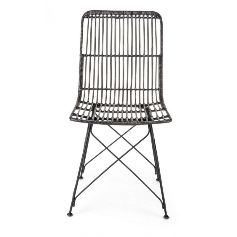 Sedia in stile contemporaneo in acciaio e kubu Nero LUCILA 45x55x h85 cm - Samnite