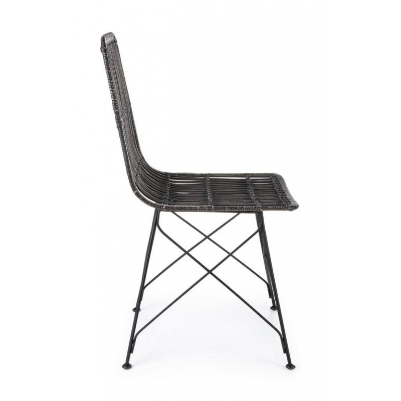 Sedia in stile contemporaneo in acciaio e kubu Nero LUCILA 45x55x h85 cm - Samnite