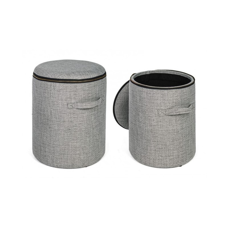 Set 2 Pouf in tessuto con contenitore Grigio RADMILA - Samnite