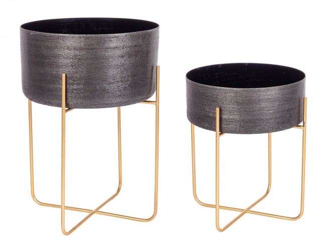 Set 2 porta vaso nero in alluminio stile design - Samnite
