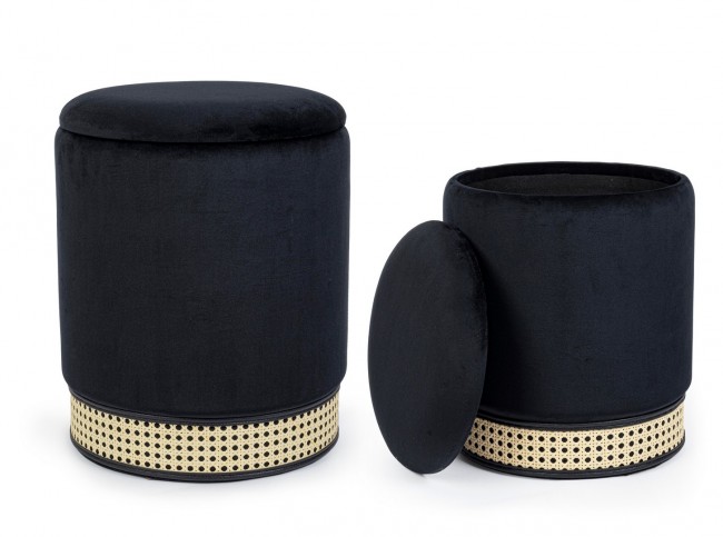 Set 2 pouf contenitore  tessuto nero Milena - Samnite