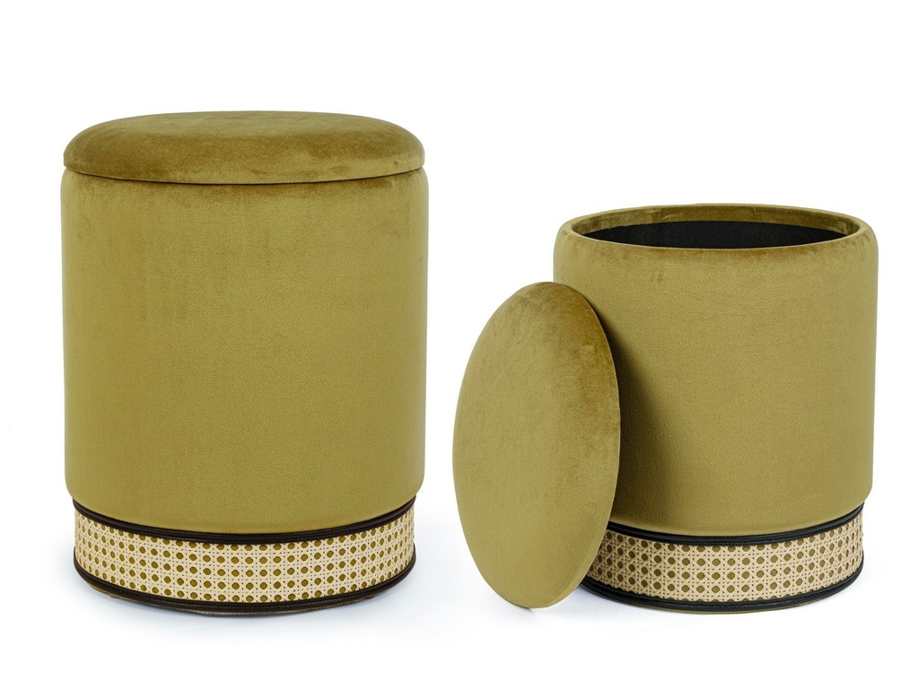 Set 2 pouf contenitore velluto verde Milena - Samnite