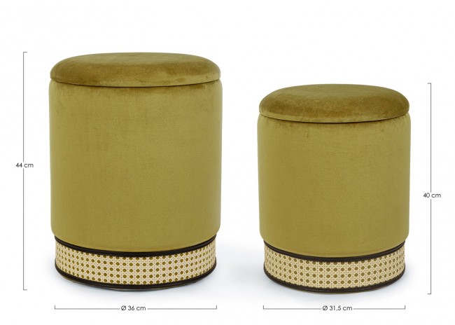 Set 2 pouf contenitore velluto verde Milena - Samnite