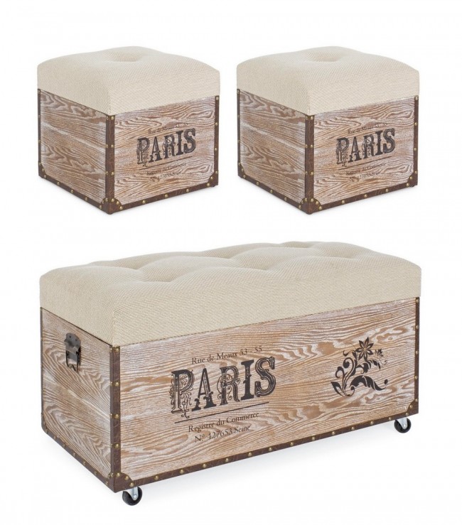 Set 3 pouf in MDF Beige TAVEL PARIS - Samnite