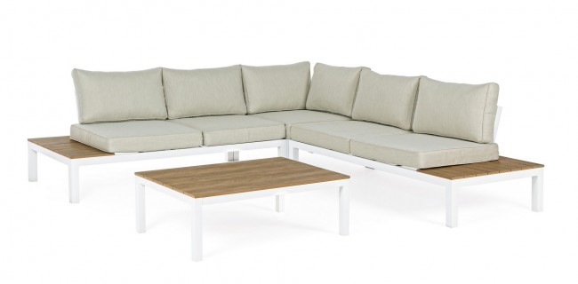 Set da esterno salotto angolare con cuscini bianco Elias - Samnite