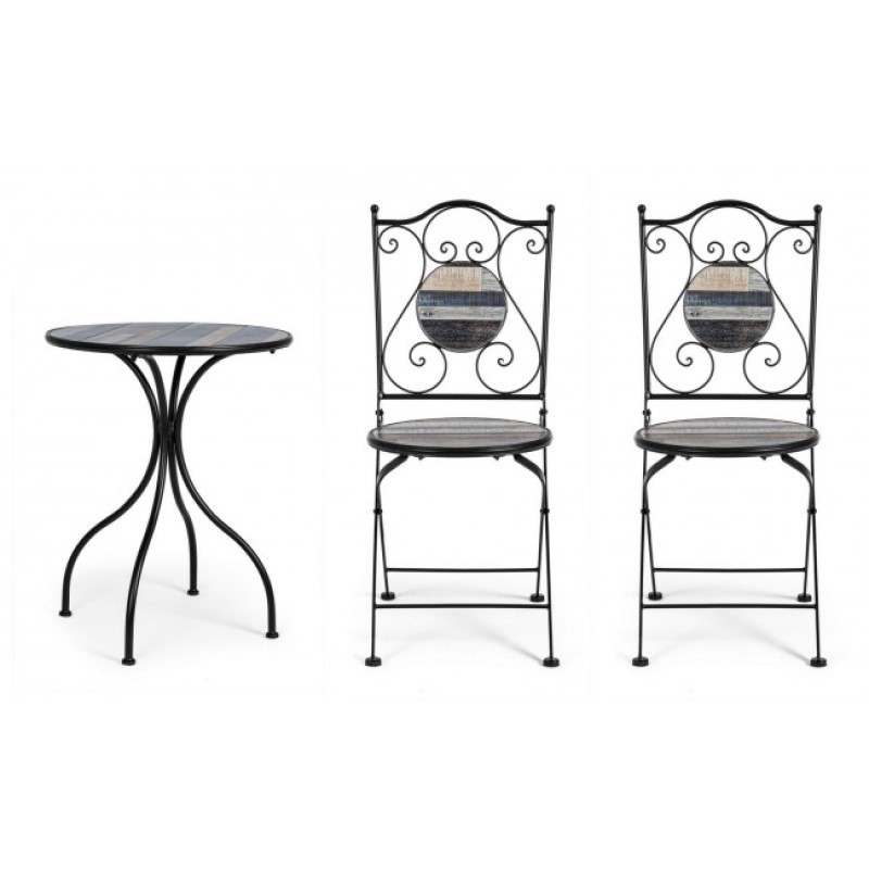 Set da giardino tavolo e 2 sedie con decori in ceramica Huston - Samnite