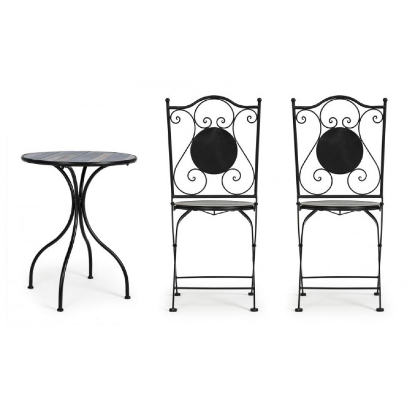 Set da giardino tavolo e 2 sedie con decori in ceramica Huston - Samnite