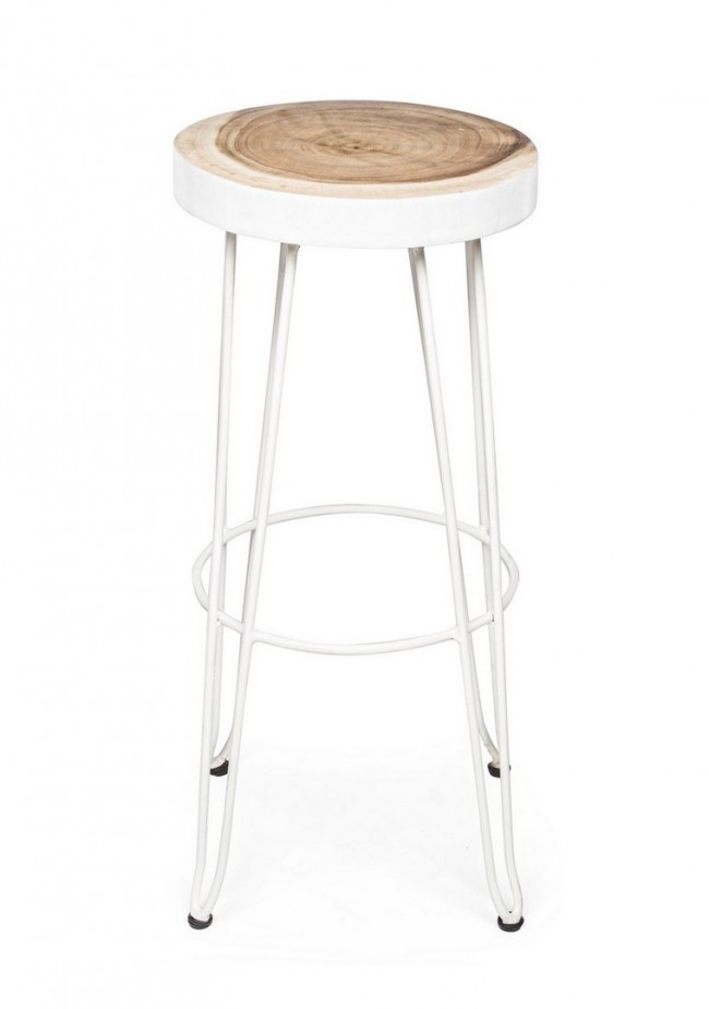 Sgabello bar bianco  in legno stile naturale - Samnite
