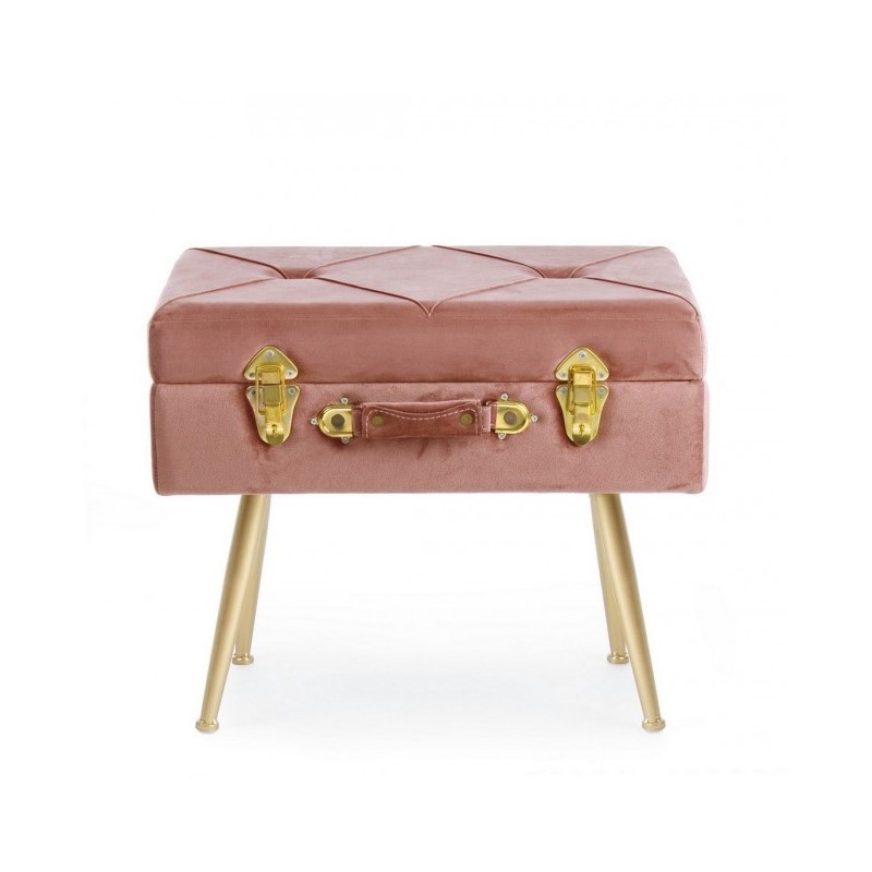 Sgabello con contenitore in velluto Rosa Antico POLINA 50x34x h42 cm - Samnite