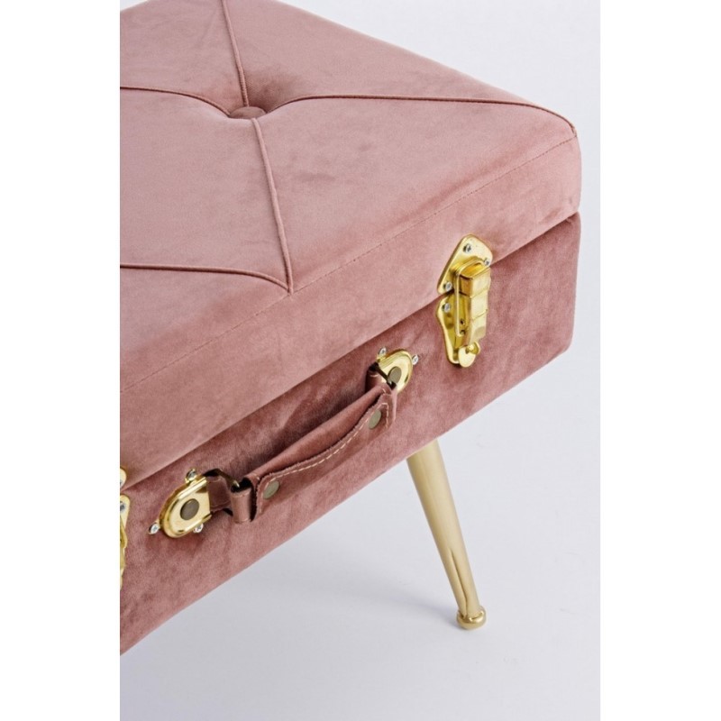 Sgabello con contenitore in velluto Rosa Antico POLINA 50x34x h42 cm - Samnite
