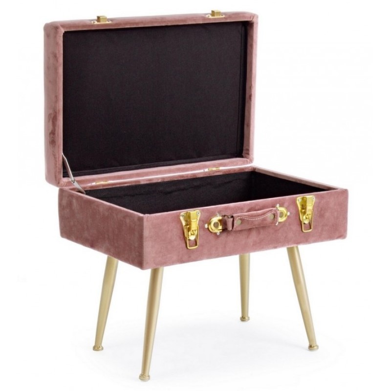 Sgabello con contenitore in velluto Rosa Antico POLINA 50x34x h42 cm - Samnite