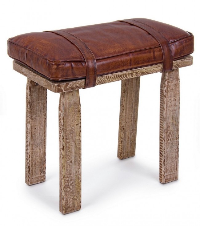 Sgabello rettangolare legno pelle Charleston cm 54 x 30 x 53 - Samnite