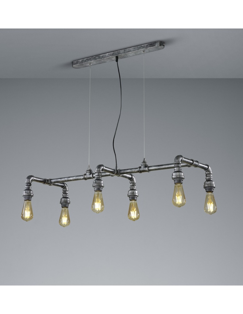 Sospensione 6xE27 Industrial Argento Anticato Gotham L102 cm Trio Lighting - Samnite
