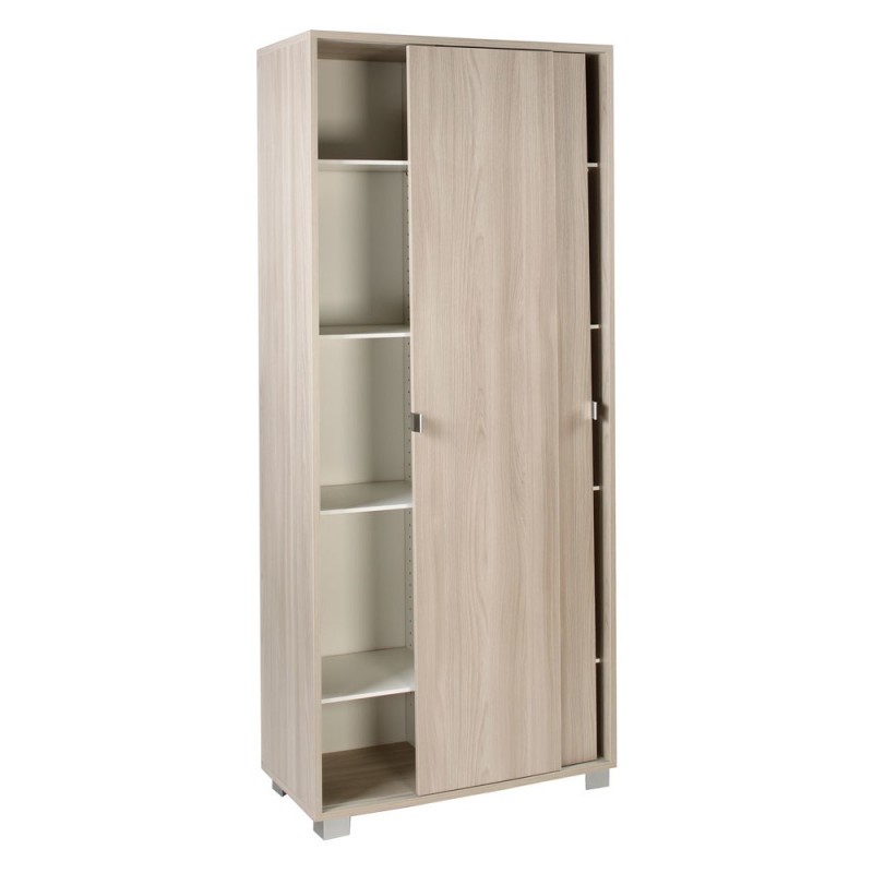 Multipurpose wardrobe with two sliding doors and shelves in light elm 82x41x h190 cm
